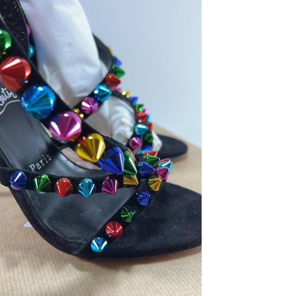 Black Rainbow Multi 100mm Spike Spikita Studded Suede Sandals E536 - Picture 5 of 12